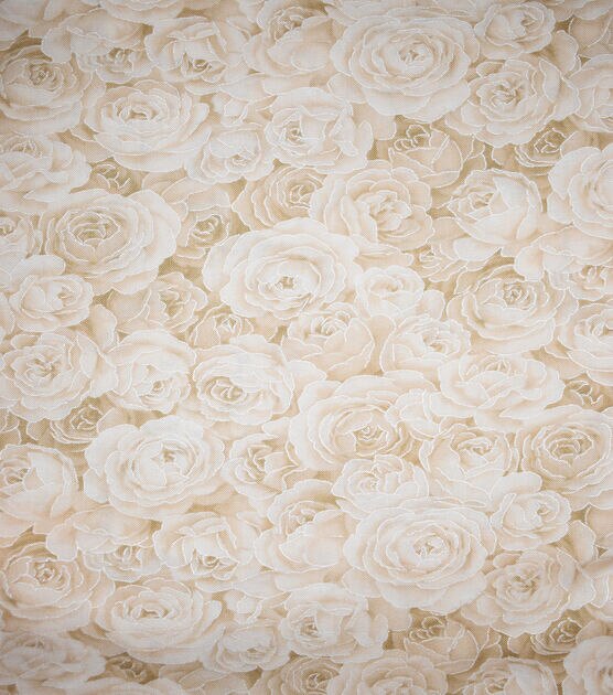 Cream Tonal Roses Quilt Metallic Cotton Fabric by Keepsake Calico, , hi-res, image 2