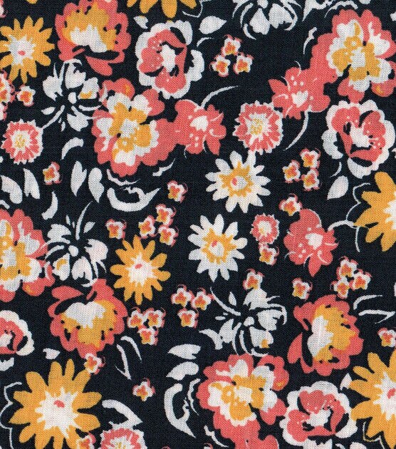Small Marigold Floral on Black Quilt Cotton Fabric by Quilter's Showcase