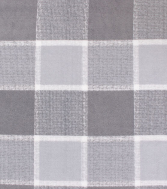 Gray Large Plaid Anti Pill Fleece Fabric, , hi-res, image 2