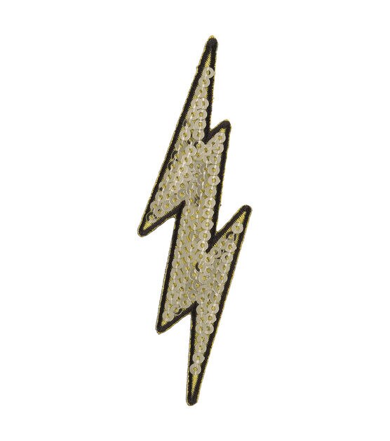 Simplicity 3" Gold Sequin Lightning Bolt Iron On Patch, , hi-res, image 2