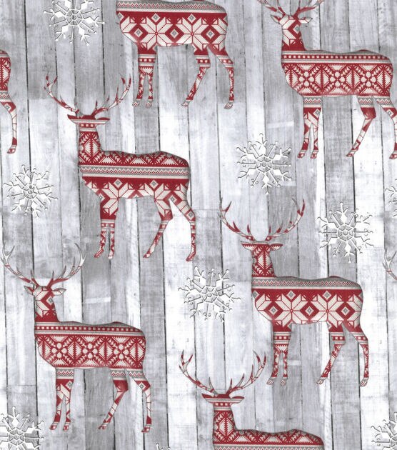 Fair Isle Deer & Snowflake on Gray Wood Christmas Cotton Fabric, , hi-res, image 2