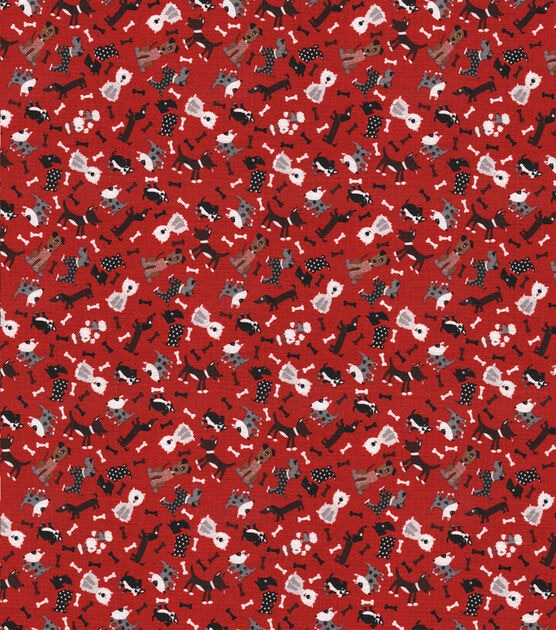 Novelty Cotton Fabric  Tossed Dogs On Red, , hi-res, image 2