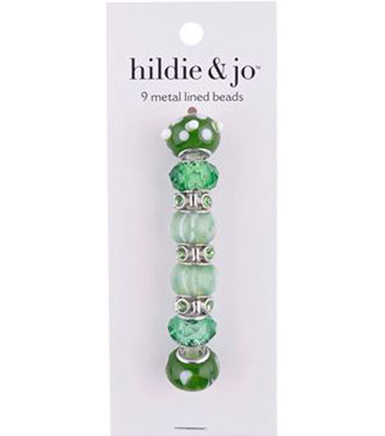 15mm Light Green & White Metal Lined Glass Beads 9ct by hildie & jo