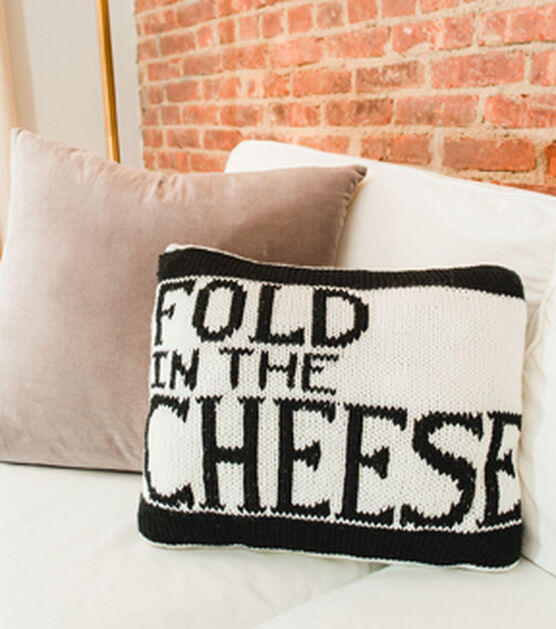 Lion Brand Schitt's Creek Fold In The Cheese Pillow Knitting Kit