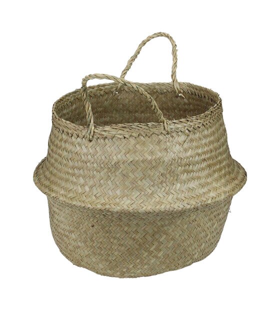 Northlight 15" Brown Seagrass Belly Wicker Basket With Handles, , hi-res, image 2