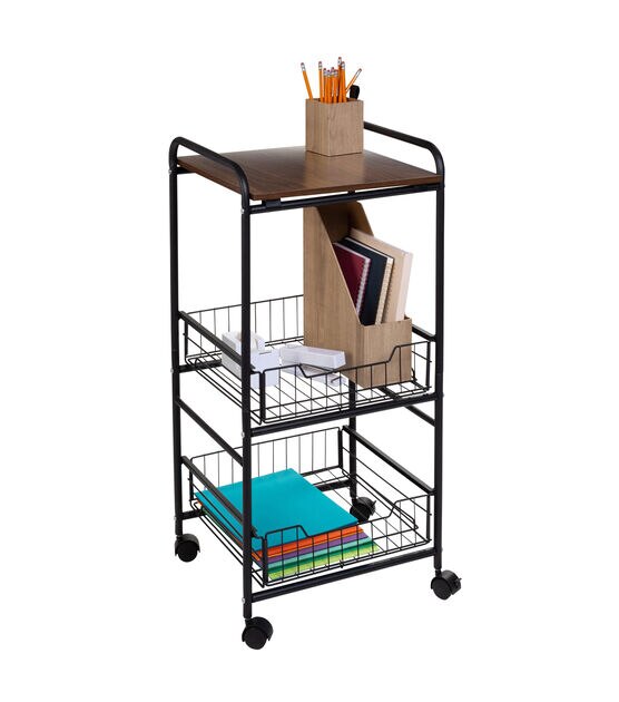 Honey Can Do 34" Black 3 Tier Slim Rolling Cart With Metal Baskets, , hi-res, image 5