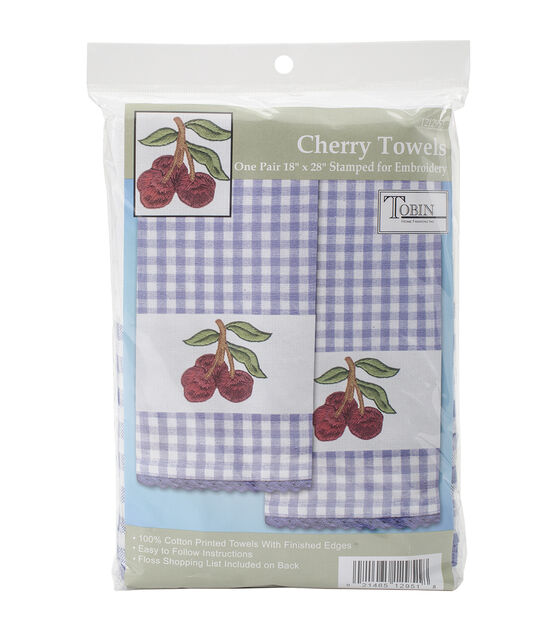 Tobin 18" x 28" Cherry Stamped Embroidery Kitchen Towels 2pk