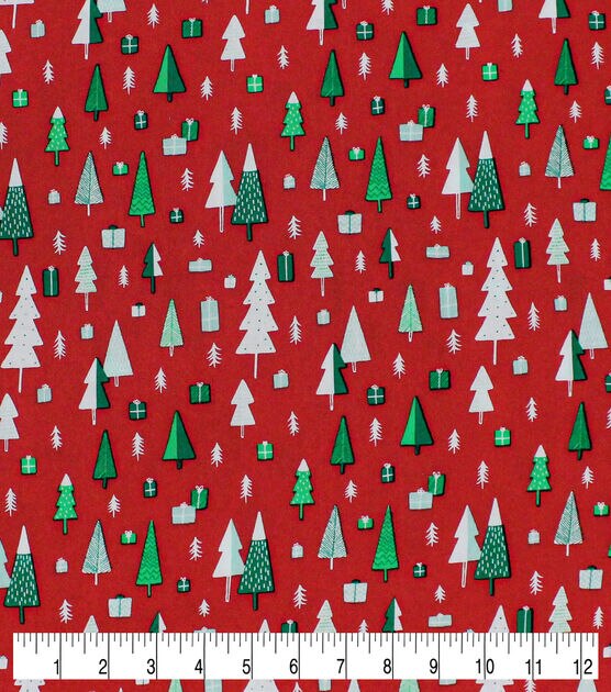 Green Trees on Red Christmas Cotton Fabric, , hi-res, image 3