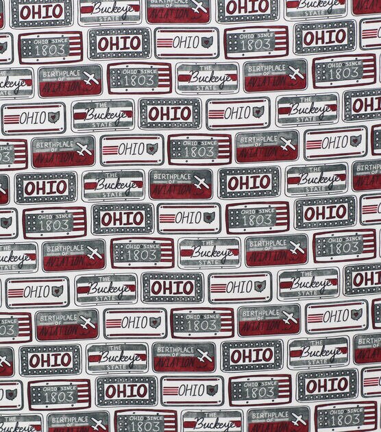 Ohio License Plate State Pride Cotton Fabric