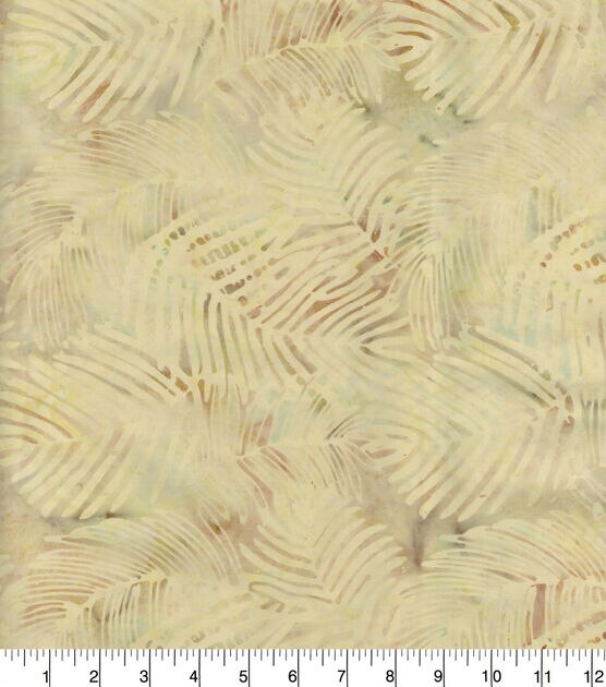 Cream Tan Palm Leaves Batik Cotton Fabric, , hi-res, image 2