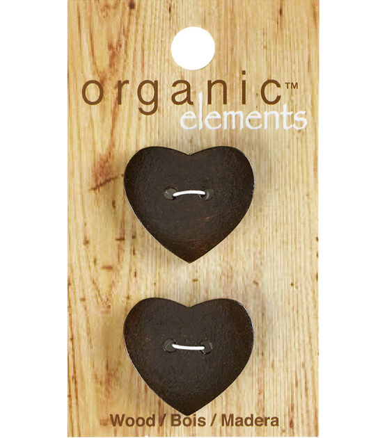 Organic Elements 1" Wood Heart 2 Hole Buttons 2pk, , hi-res, image 1