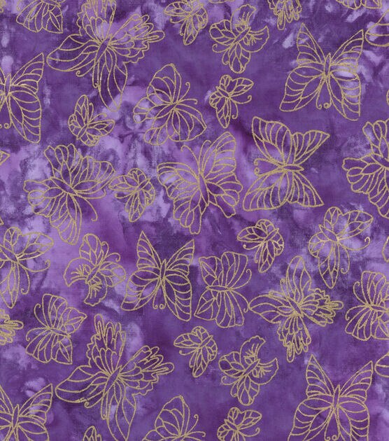 Purple Butterfly Batik Metallic Cotton Fabric