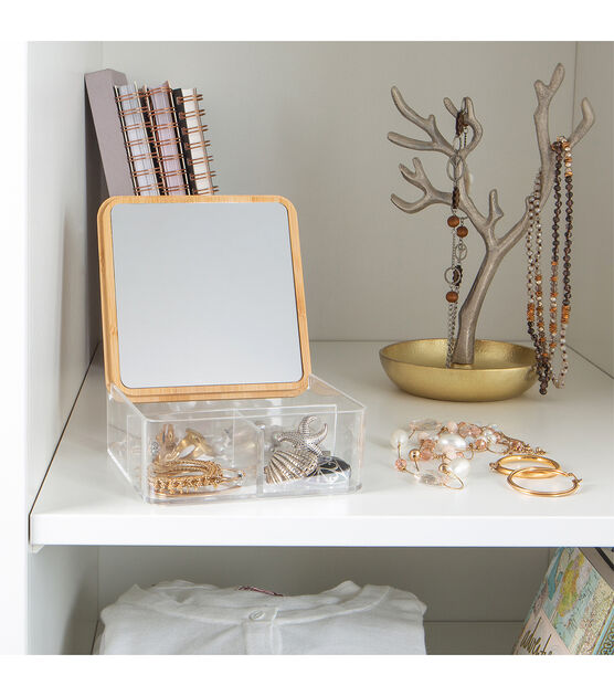 Simplify 6" Clear 3 Compartment Organizer With Bamboo Lid & Mirror, , hi-res, image 2