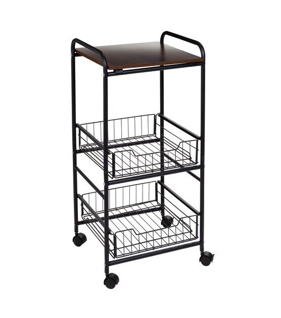 Honey Can Do 34" Black 3 Tier Slim Rolling Cart With Metal Baskets, , hi-res, image 8