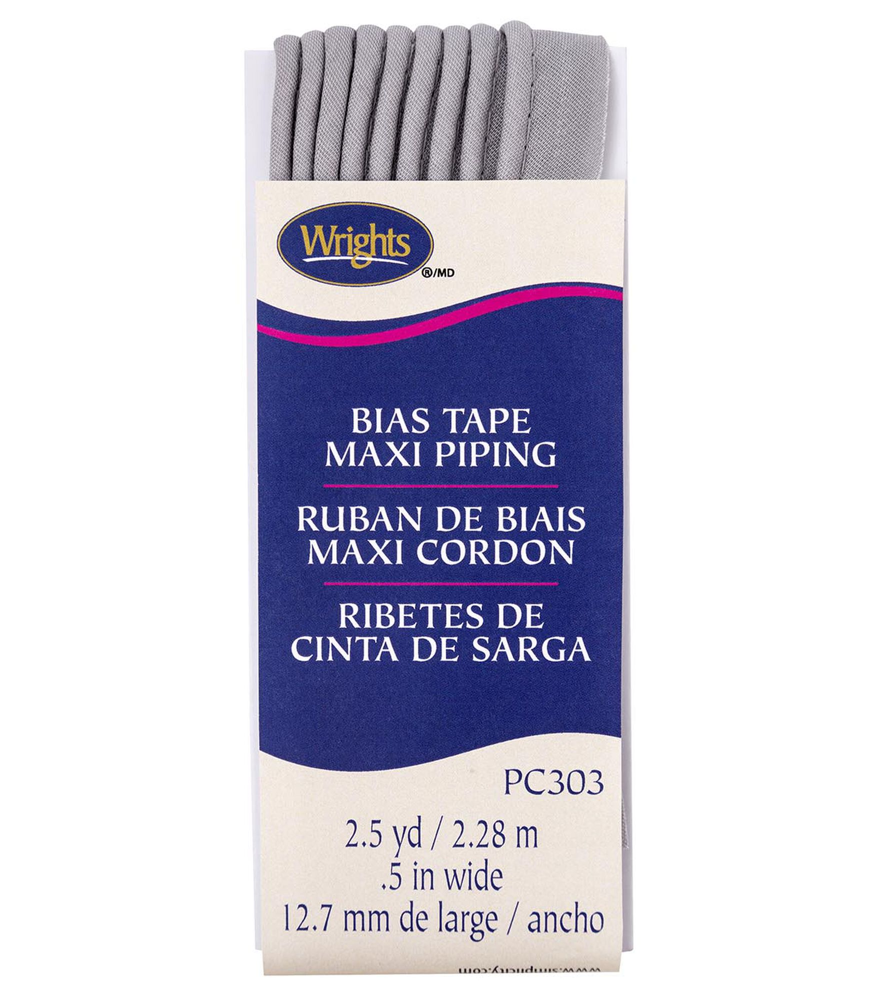 Wrights 1/2" x 2.5yd Maxi Piping Tape, Medium Gray, hi-res
