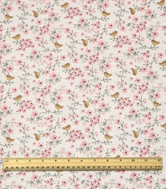 Hazel Floral Bird Nursery Flannel Fabric, , hi-res, image 3