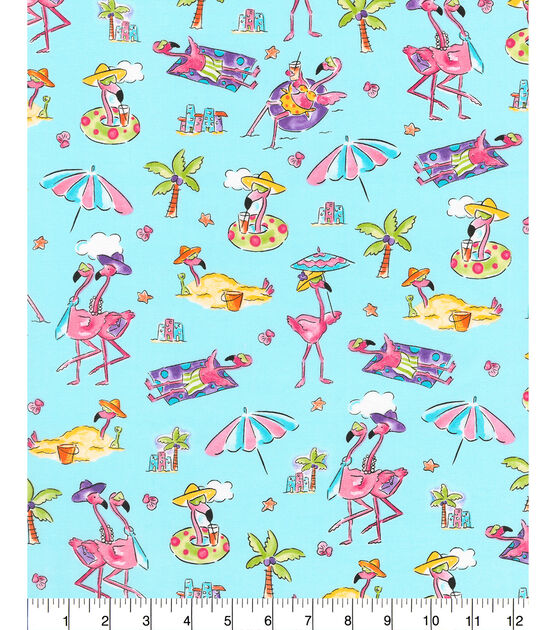 Robert Kaufman Novelty Cotton Fabric  Flamingos On The Beach, , hi-res, image 2