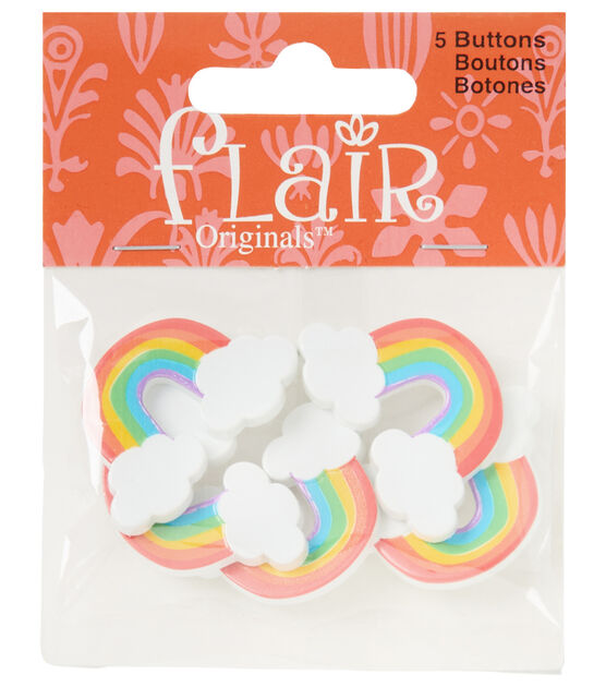 Flair Originals 1 3/8" Multi Rainbow With Clouds Shank Buttons 5pc