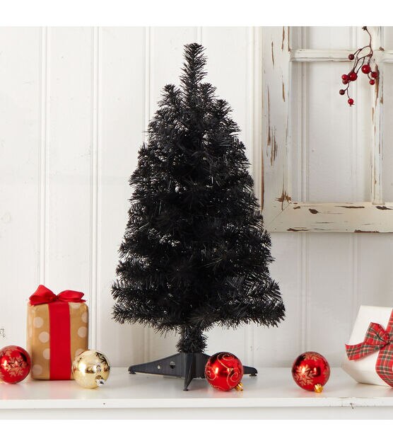 Nearly Natural 2' White Pre Lit Black Pine Christmas Tree in Metal Stand, , hi-res, image 8