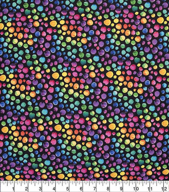 Bright Dots on Black Quilt Cotton Fabric by Keepsake Calico, , hi-res, image 2