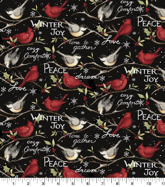 Springs Creative Winter Birds & Words Christmas Cotton Fabric