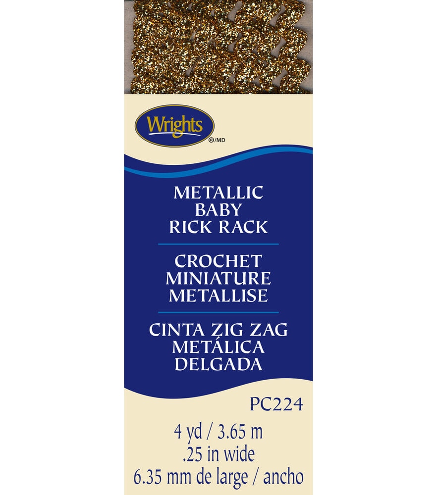 Wrights 1/4" x 4yd Baby Rick Rack Tape, Gold, swatch