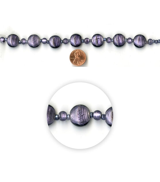 7" Purple Flat Round Foiled Glass Strung Beads by hildie & jo