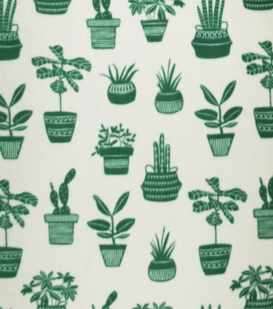 Green Cactus in Pots Anti Pill Fleece Fabric