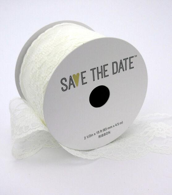 Save the Date 2.5" x 15' White Lace Ribbon