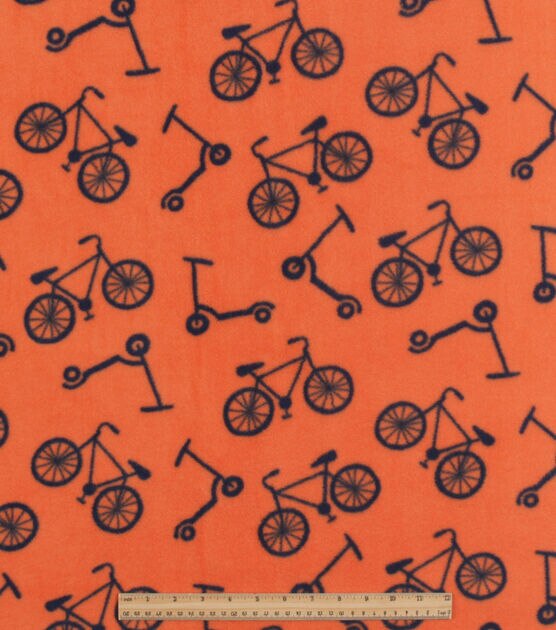 Bikes on Orange Anti Pill Fleece Fabric by POP!, , hi-res, image 2