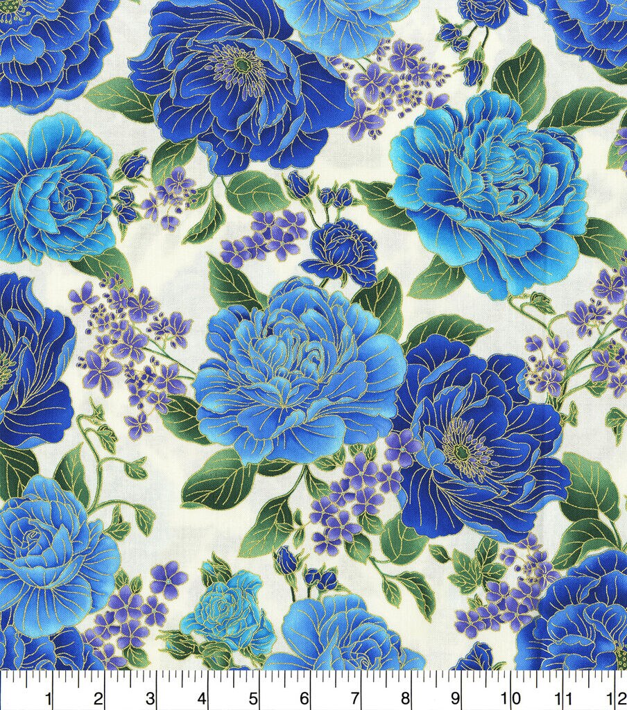 Vintage Retro Mod Floral Roses Cotton Fabric ~  Green Tangerine Blue Lavender 