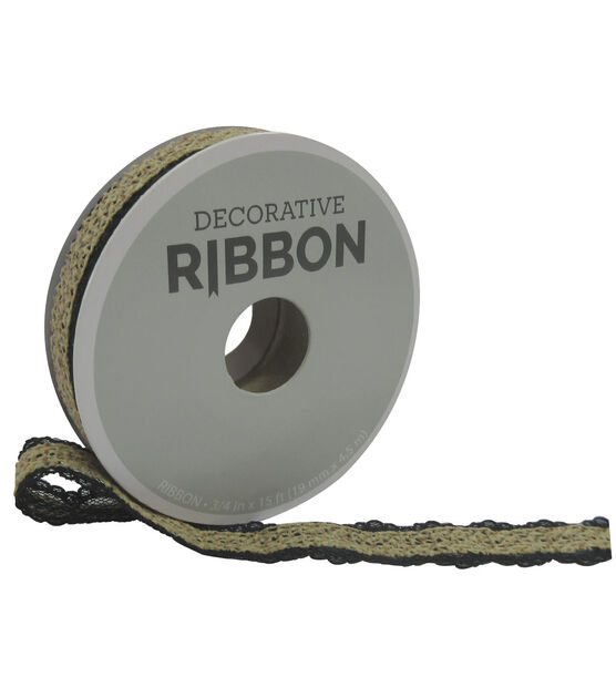 Decorative Ribbon Burlap on Lace 3/4''x15' Black