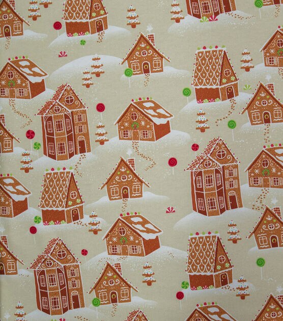 Gingerbread Houses on Cream Super Snuggle Christmas Flannel Fabric, , hi-res, image 2