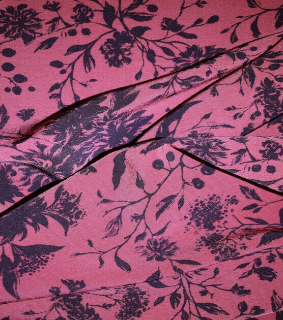 Ember Dark Pink Floral Leaves Poly Crepe Fabric | JOANN