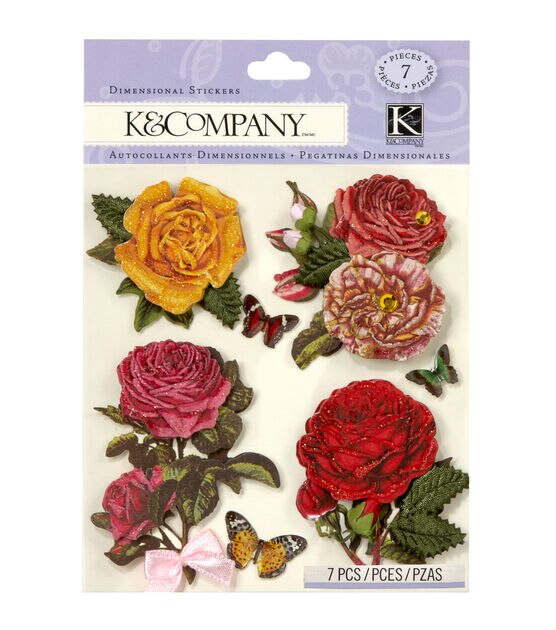 K&Company 7 pk Roses Embellishment Dimensionals Stickers