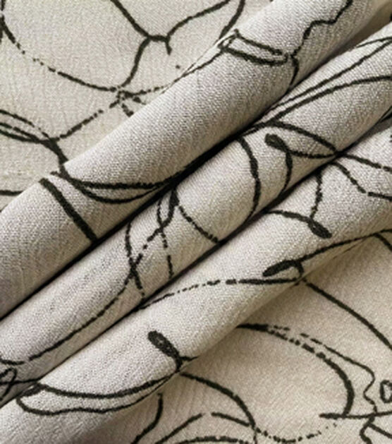 Cream Line Drawn Crinkle Rayon Silky Fabric, , hi-res, image 2
