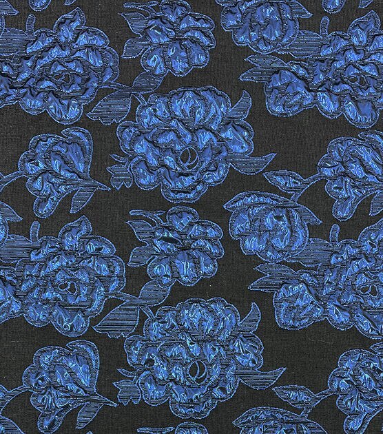 Badgley Mischka Navy & Black Floral Jacquard Fabric, , hi-res, image 3