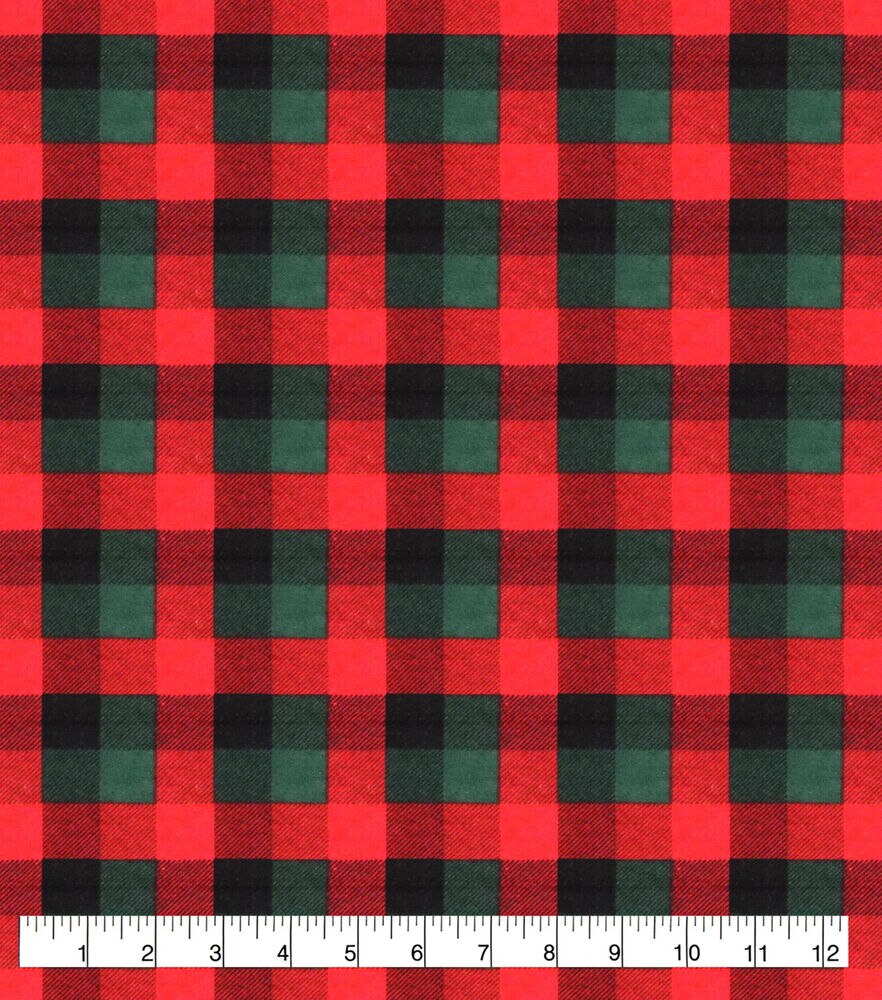 Tri Buffalo Check Super Snuggle Flannel Fabric, Red And Green, swatch