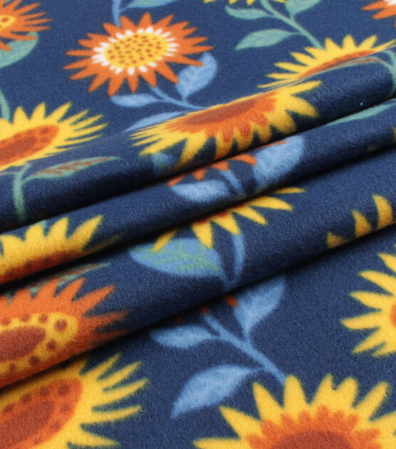 Blizzard Fleece Sunflowers On Navy Fabric, , hi-res, image 2