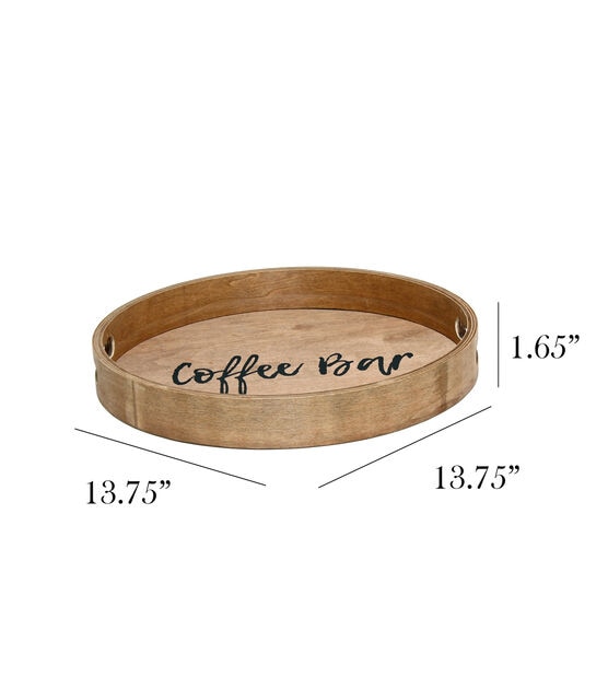 Elegant Designs 13.75" Round Wood Serving Tray w/ Handles, "Coffee Bar", , hi-res, image 3