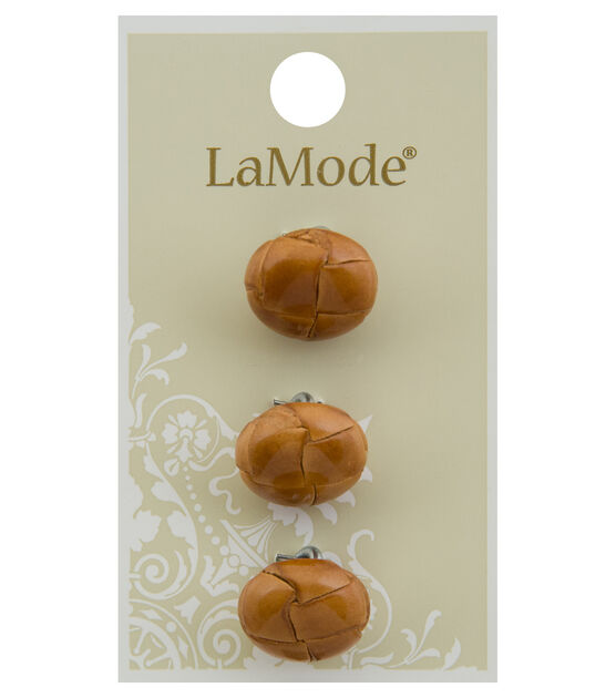 La Mode 5/8" Tan Leather Shank Buttons 3pk