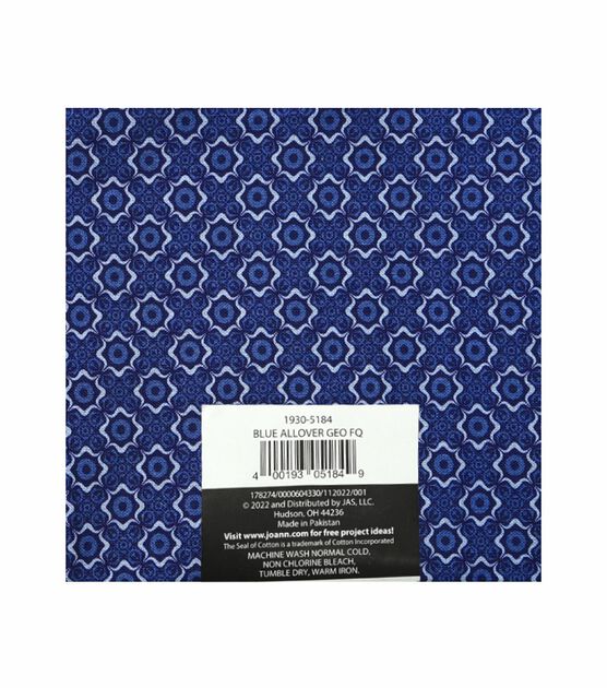 18" x 21" Blue Geometric Cotton Fabric Quarter 1pc by Keepsake Calico, , hi-res, image 2