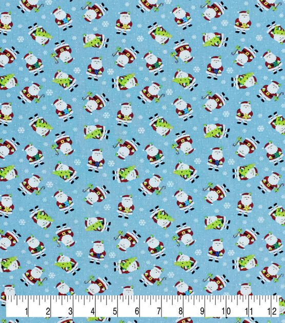 Santa & Snowflakes on Blue Christmas Cotton Fabric, , hi-res, image 3