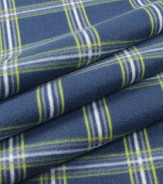 Navy Lime Green White Plaid Blizzard Fleece Fabric, , hi-res, image 3