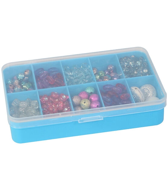 Everything Mary 10 Compartment Plastic Bead Storage Box - 10 Total Storage Spaces- Blue Organizer Storage for Large, Small, Mini, Tiny Beads - Plastic