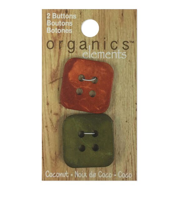 Organic Elements 1" Green & Red Coconut Square 4 Hole Buttons 2ct