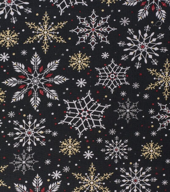 Snowflake on Black Christmas Cotton Fabric