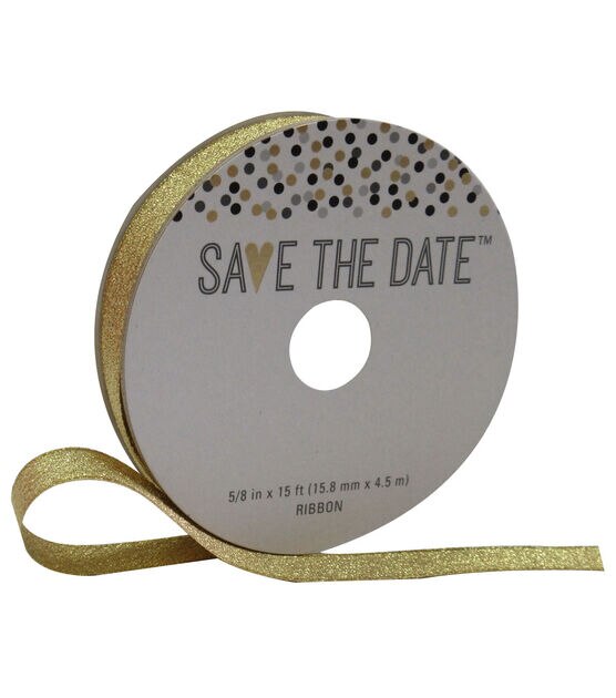 Save the Date 1.5 x 15' Metallic Champagne Ribbon