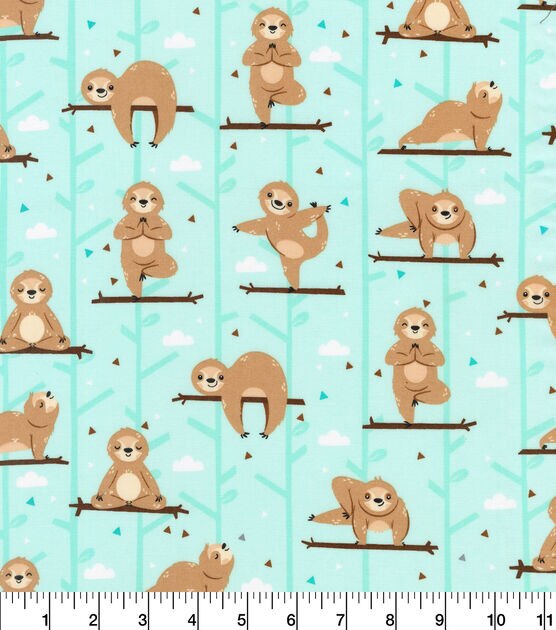 Robert Kaufman Novelty Cotton Fabric Sloth Yoga Aqua, , hi-res, image 2