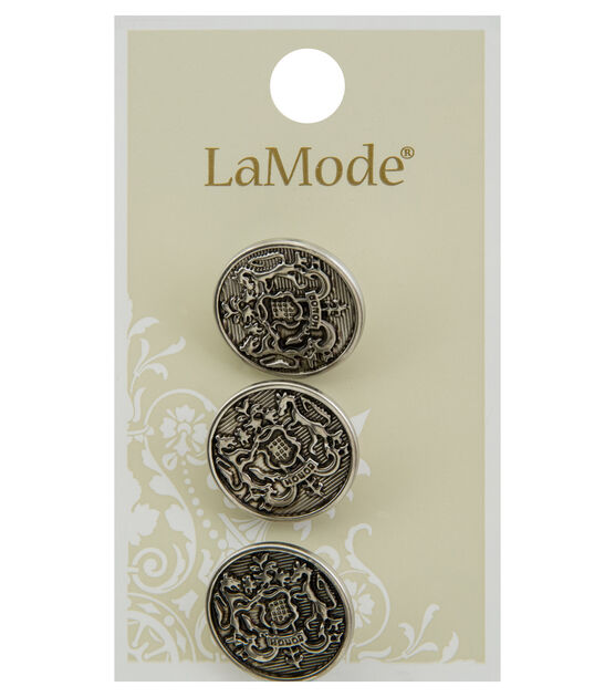 La Mode 3/4" Antique Silver Round Shank Buttons 3pk